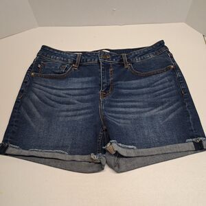 Vigoss Blue Cut Off Cuffed High Rise Marley Jean Whiskered Shorts Women's 30